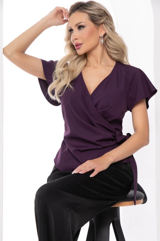 Blouse with wrap (eggplant) B7996