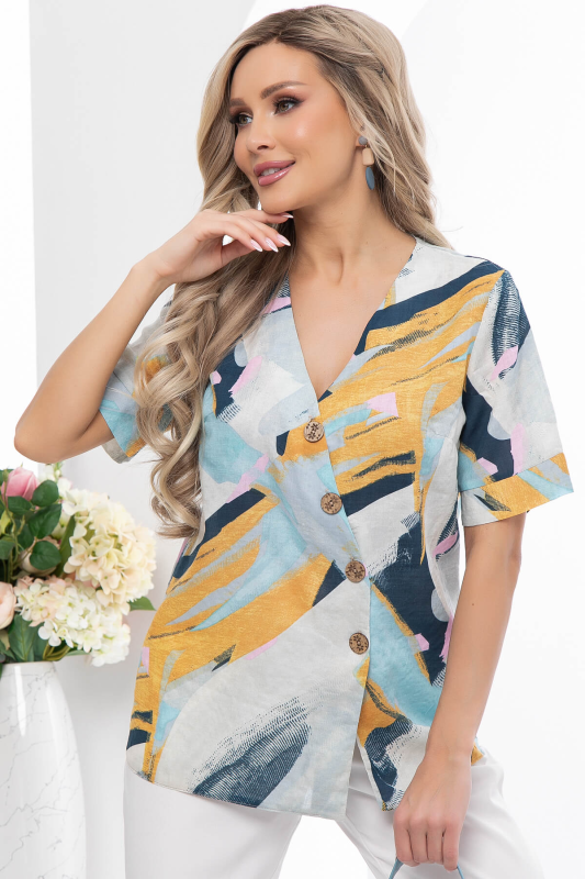 Blouse "Nicole" (abstraction/blue) B10114