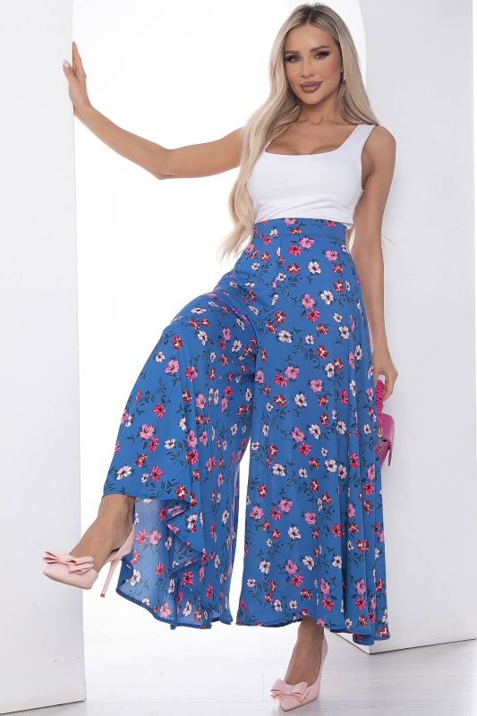 Trousers camellia blue/flowers B10171