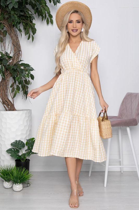 Costa Rica yellow checkered dress P10448