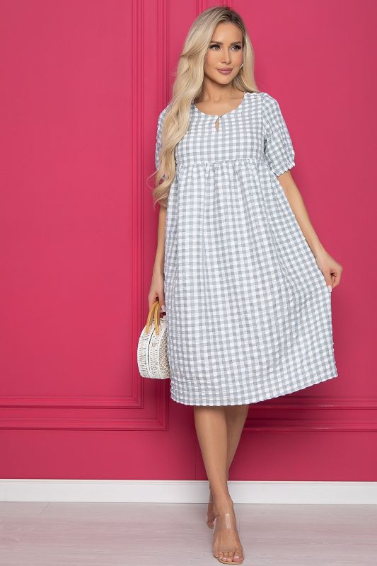 Summer dress in check (gray) P10194